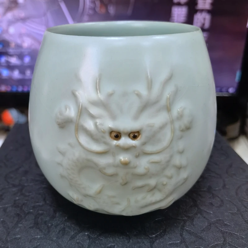东道汝窑可养开片龙行大运龙年茶杯汝龙不倒杯龙年个人杯龙年莲升