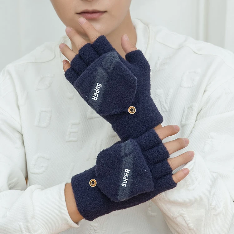 男士帅气防水貂绒质半指露指分指翻盖手套学生写字户外运动冬季