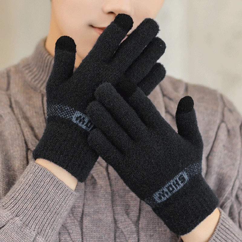 手套男冬季骑车保暖加绒加厚防风学生毛线潮流秋冬天触屏骑行手套