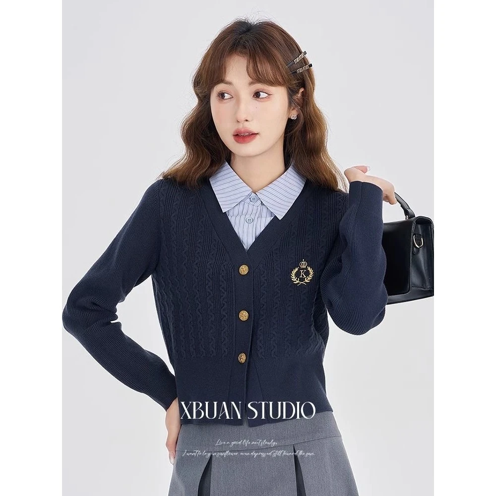 【苹果现货清清】XQ2077秋季新款韩系高级显瘦假两件毛衣