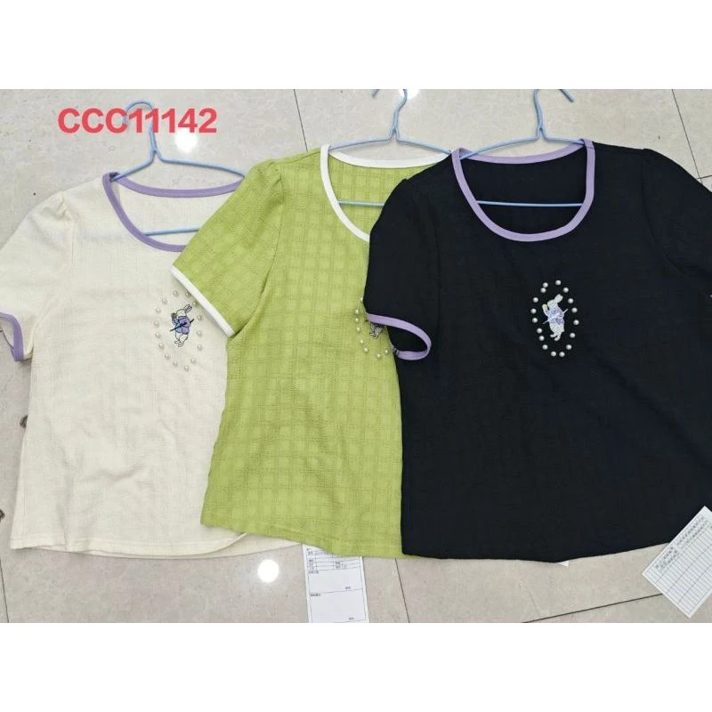 【苹果现货清清】2024夏季新款绣花拼色上衣CCC11142