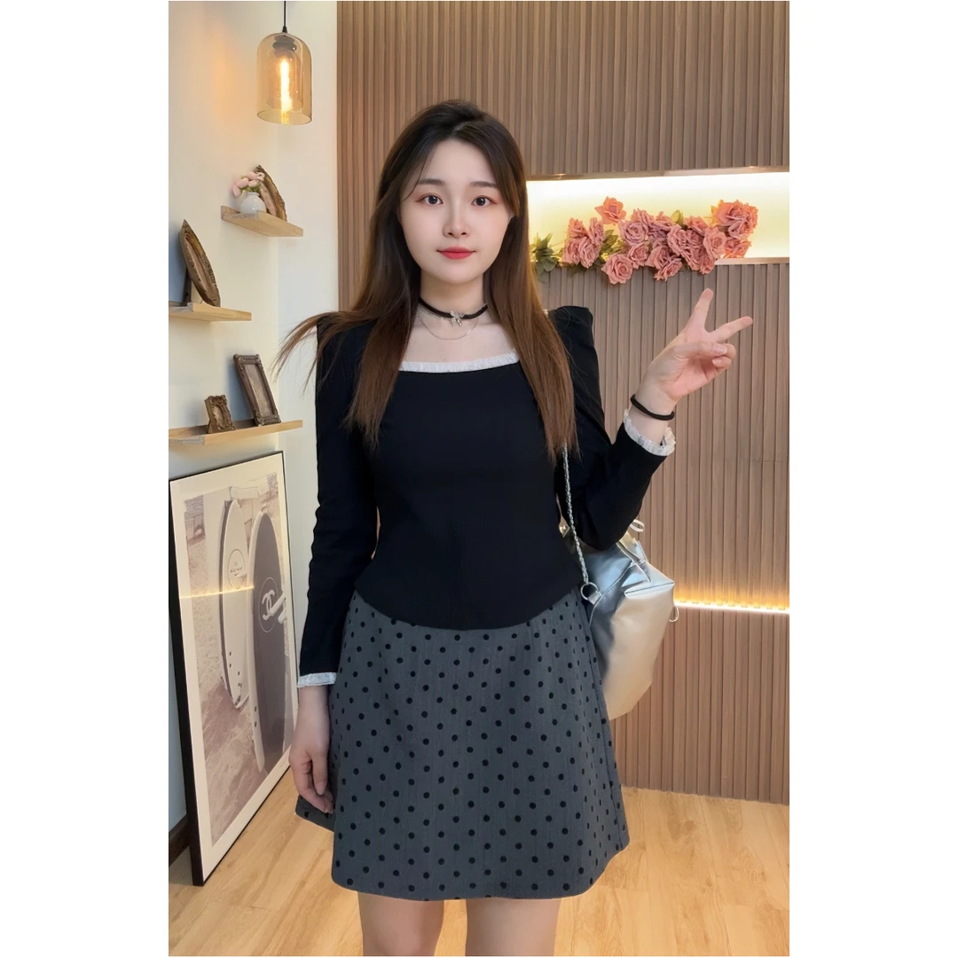 【仅上衣】花老爷秋冬新款长袖蕾丝拼接小上衣HLY3070