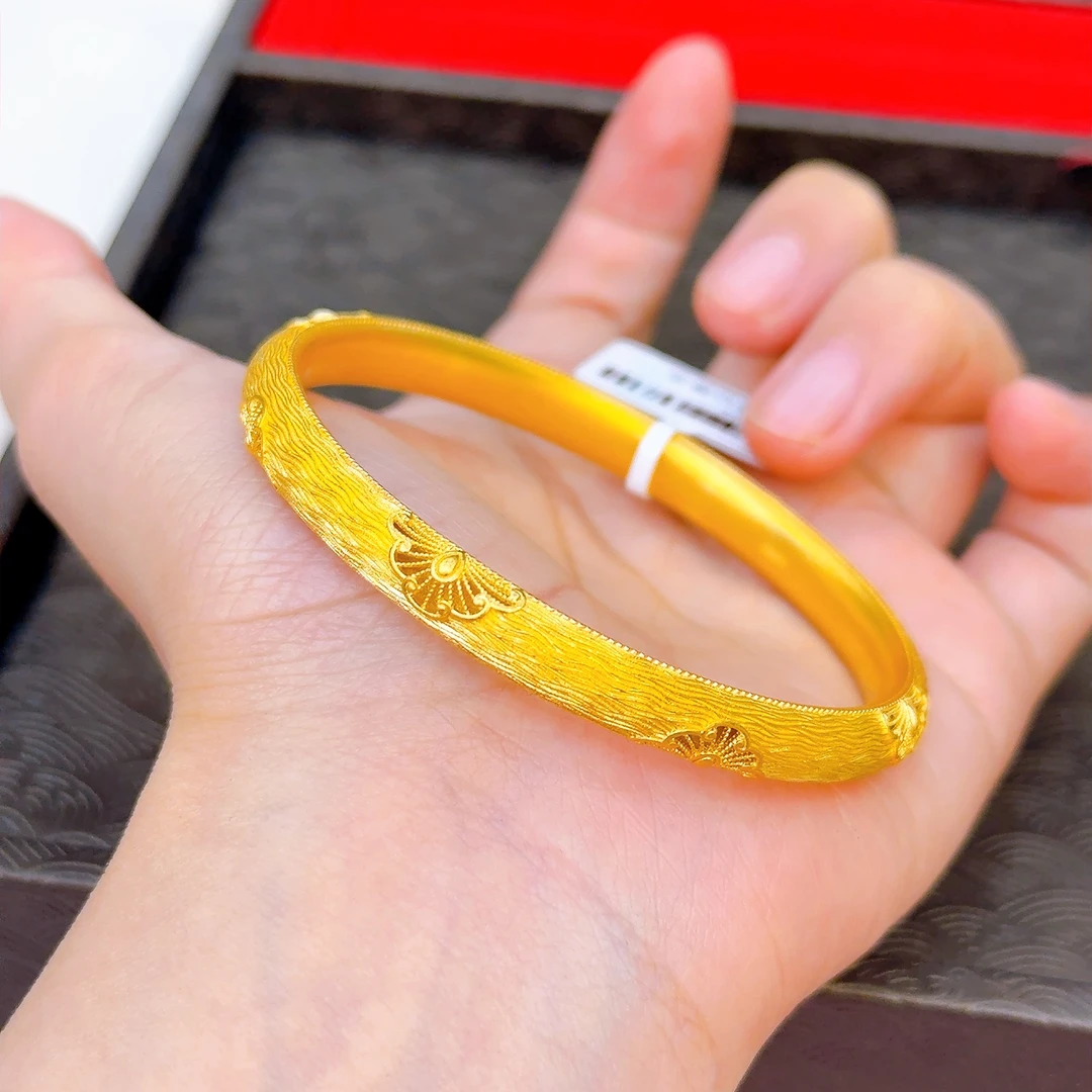【铭记】足金999 古法半花拉丝足金手镯 56圈口