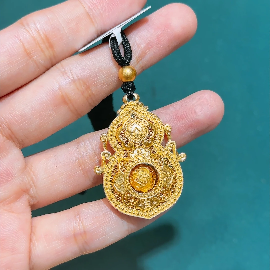 【铭记】足金999 古法人生四美足金葫芦吊坠