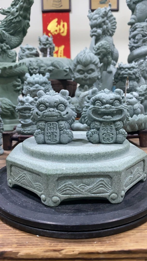 青砂石手工创意开运暴富一对办公家居国潮茶盘茶桌小摆件送人自用
