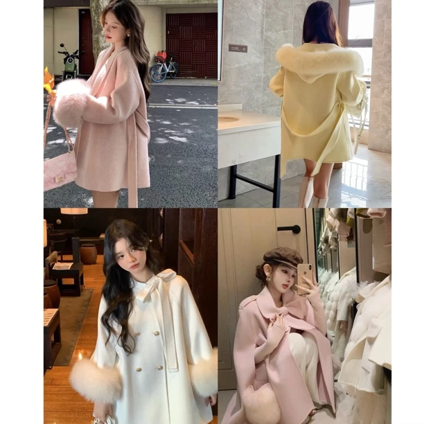 合3狐狸毛毛大衣新款韩系宽松气质高级感长款正肩大衣外