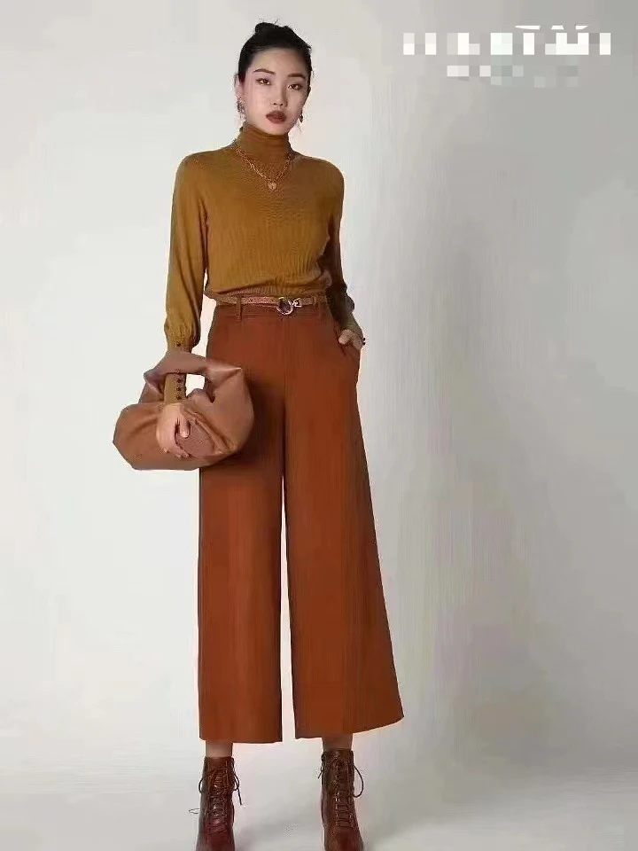 No退换1100381秋冬咖色调高腰直筒裤