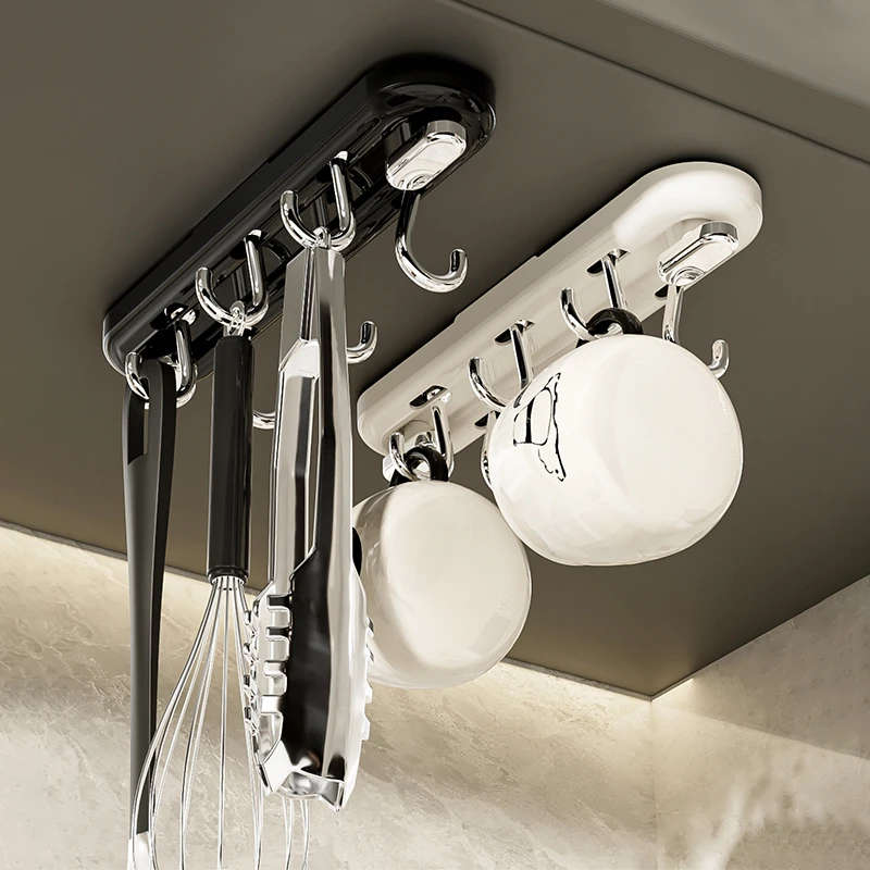 联排旋转万向挂钩家用壁挂式免打孔铲勺收纳挂钩厨具小物件收纳
