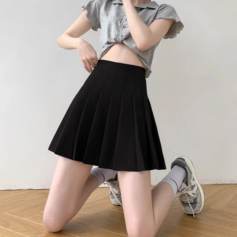 大码黑色西装百褶裙女胖mm春夏半身裙新款高腰显瘦a字防走光短裙