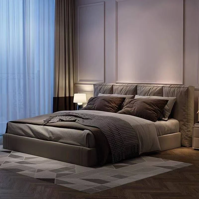 布艺床双人榻榻米主卧轻奢婚床现代简约网红民宿落地绒布新款大床