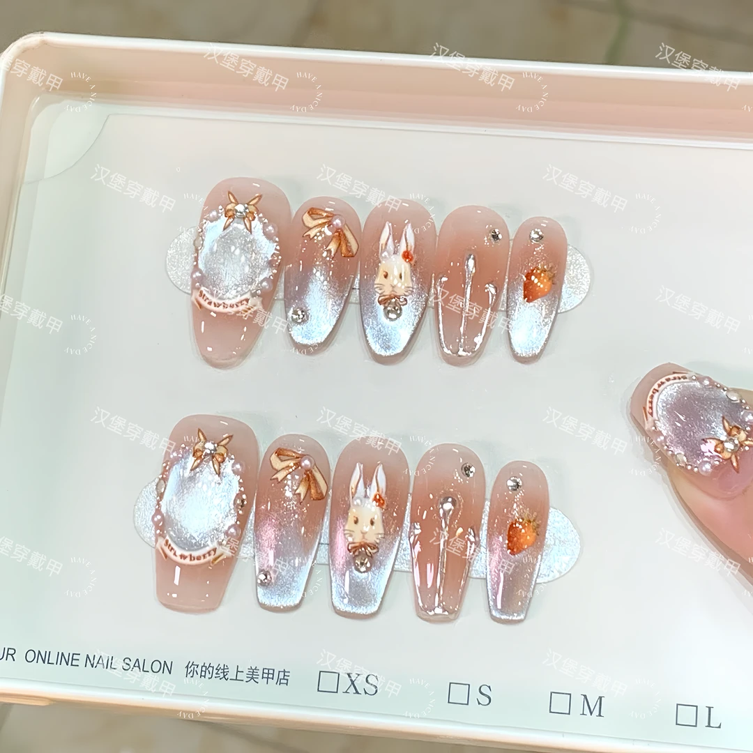 【洛克兔兔】纯手工穿戴甲可爱款兔子美甲贴10片装反复佩戴