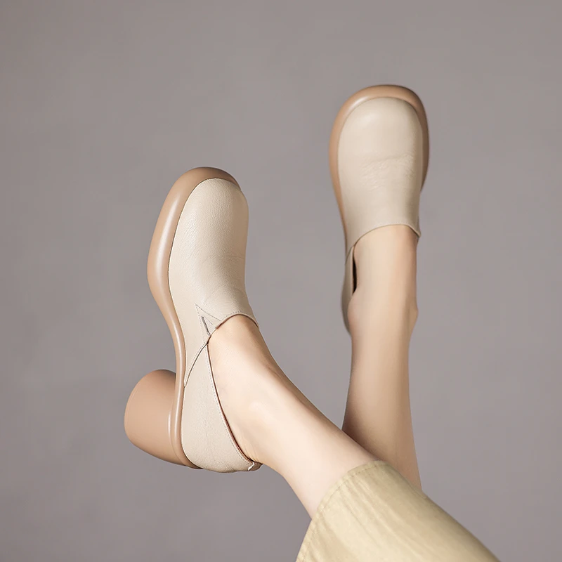 羊皮  7厘米 5厘米 34-40春秋百搭粗跟厚底圆头秋季乐福单鞋软底