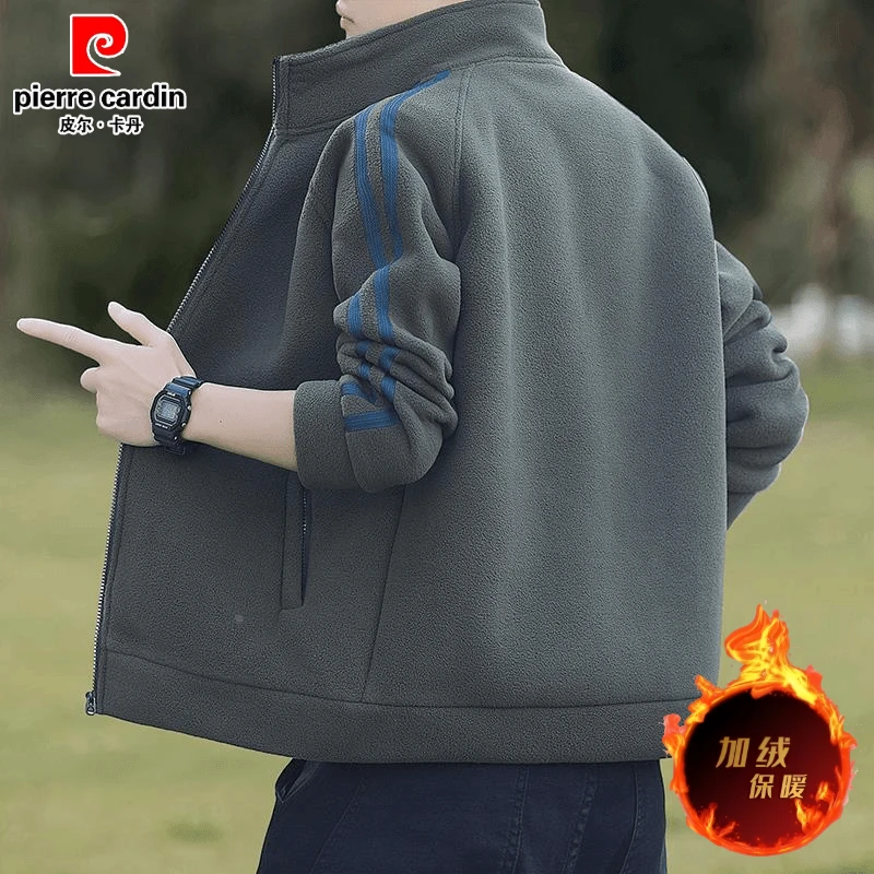 皮尔卡丹摇粒绒夹克男秋冬2025保暖加绒加厚卫衣开衫抓绒衣男大码