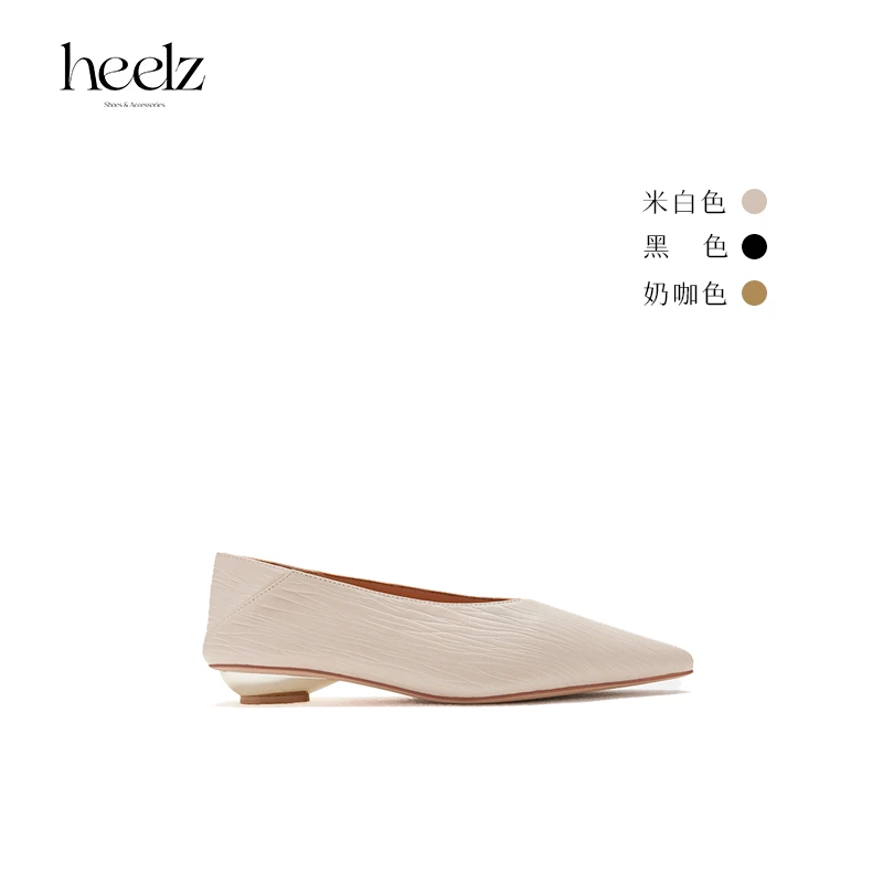 heelz设计师手工鞋履 |树叶纹羊皮尖头平底奶奶鞋黑色百搭