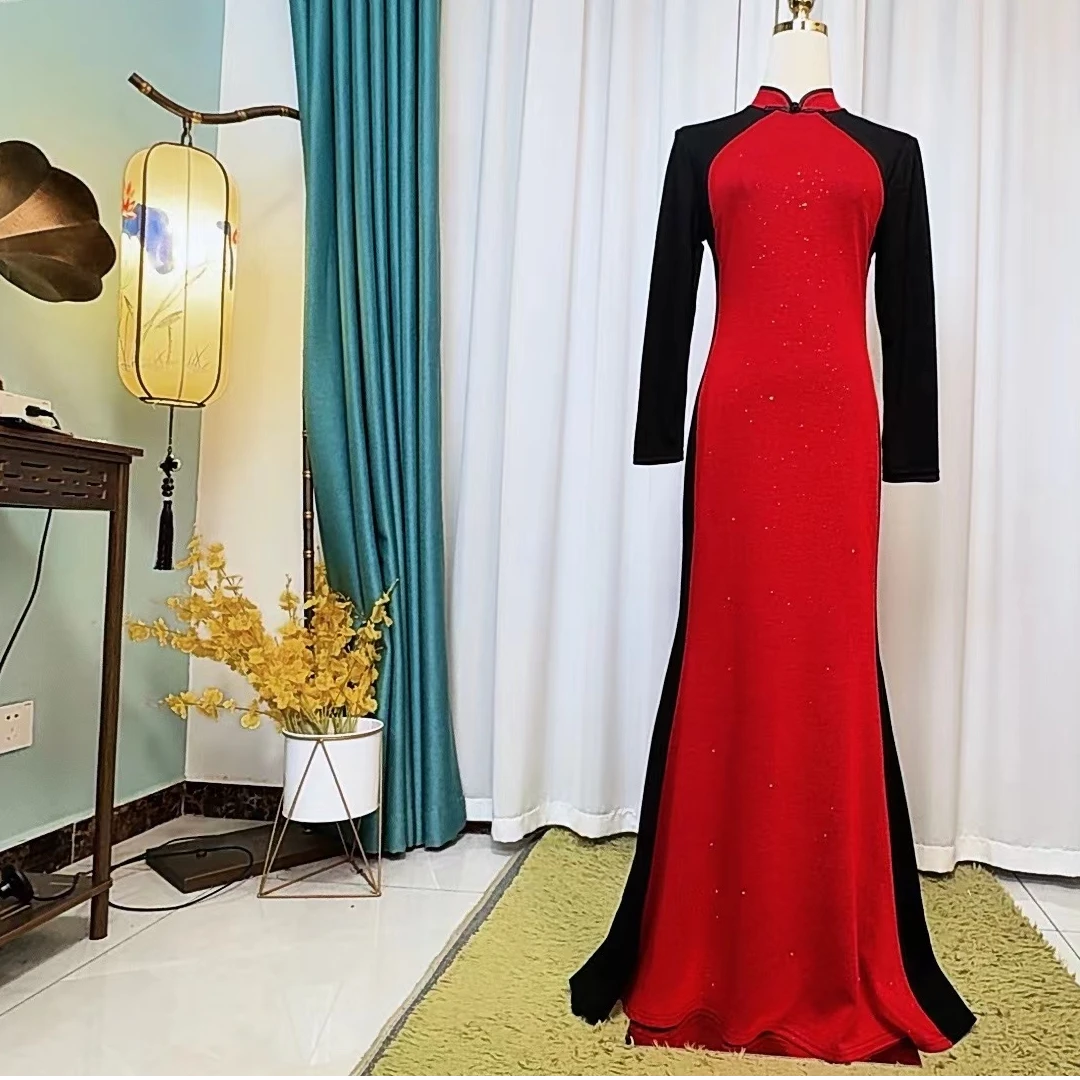 编码013 黑红拼接春秋气质新款走秀时尚日常经典大气 鱼尾裙