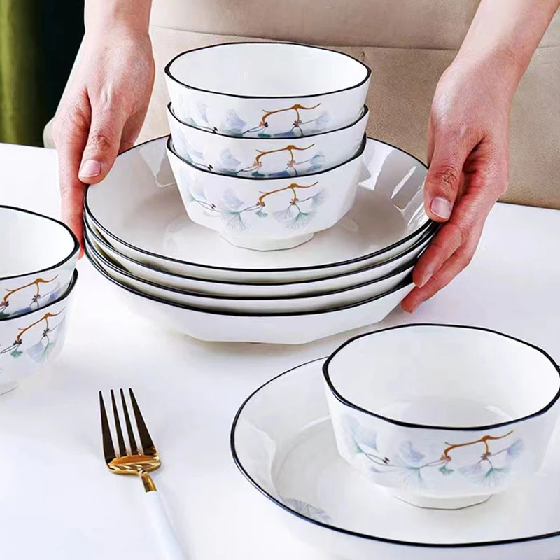 花语10件套家用陶瓷网红款乔迁必备米饭碗菜盘不洒汤简约钻石系列