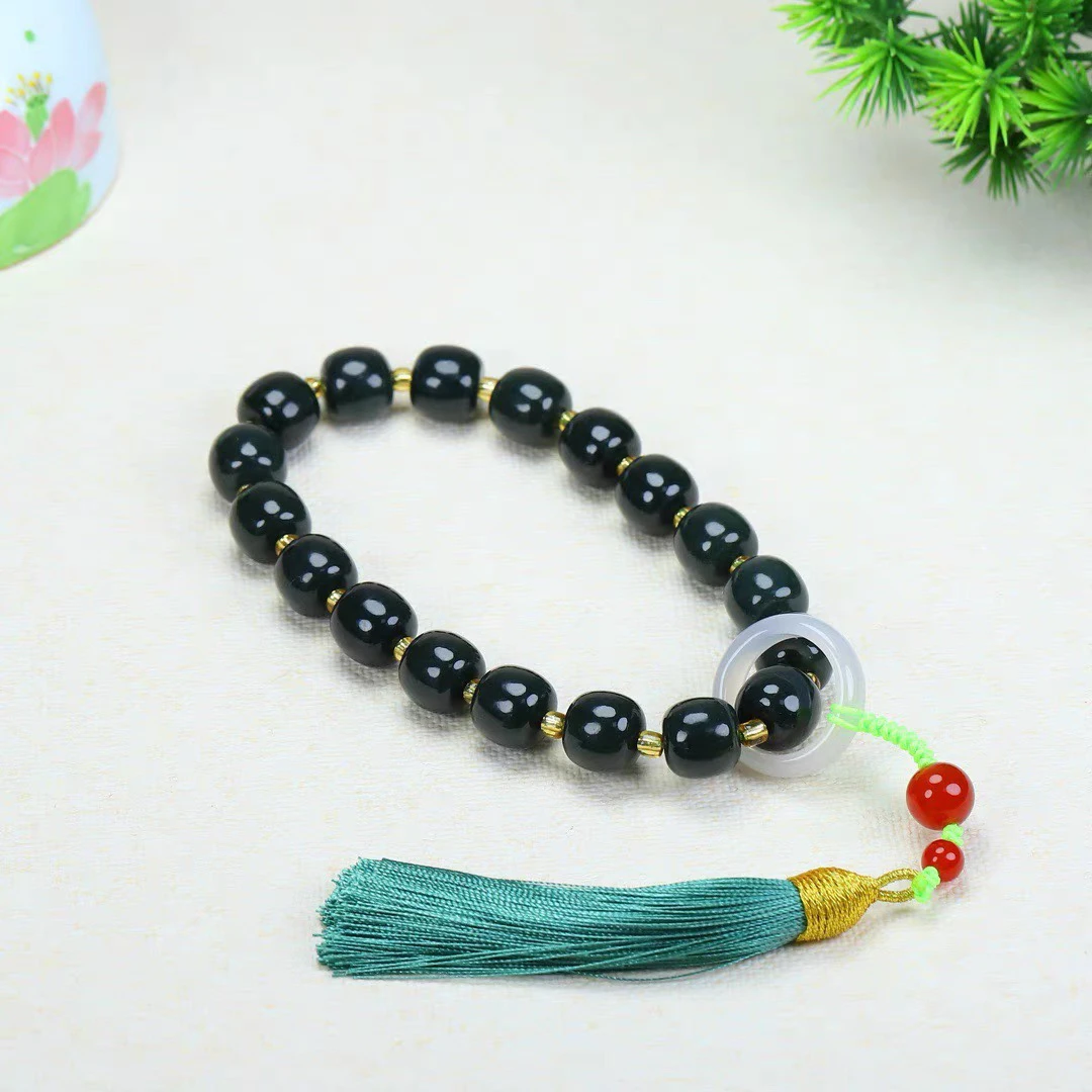 【新粉福利】和田玉手持佛珠老型桶珠青玉黑青非圆珠念珠可做车挂