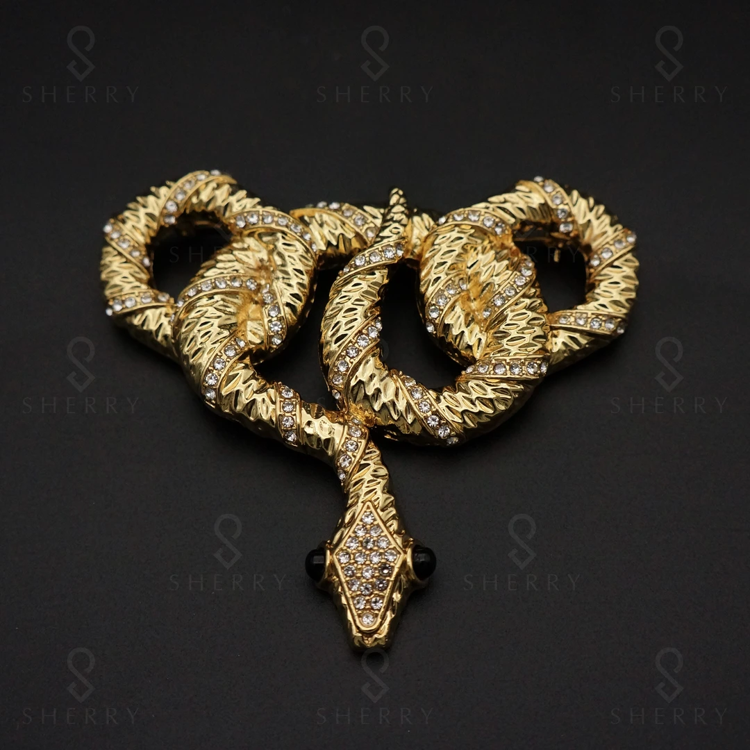 铜合金锆石胸针 欧美蛇年金色轻奢缠绕灵蛇胸针女款秋冬时尚胸针