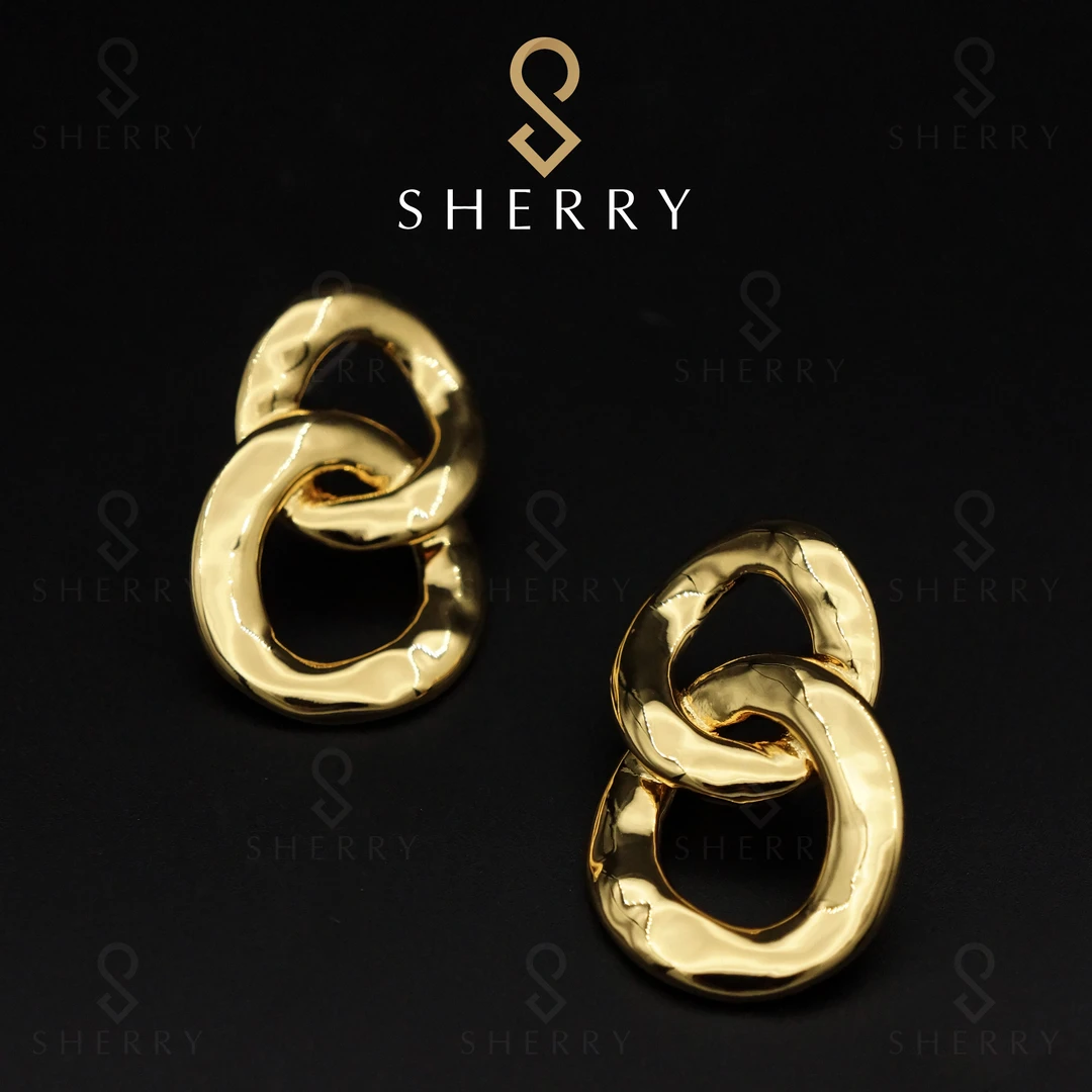 铜合金耳饰 欧美时尚双圈百搭轻奢耳环女款小众简约秋冬耳环