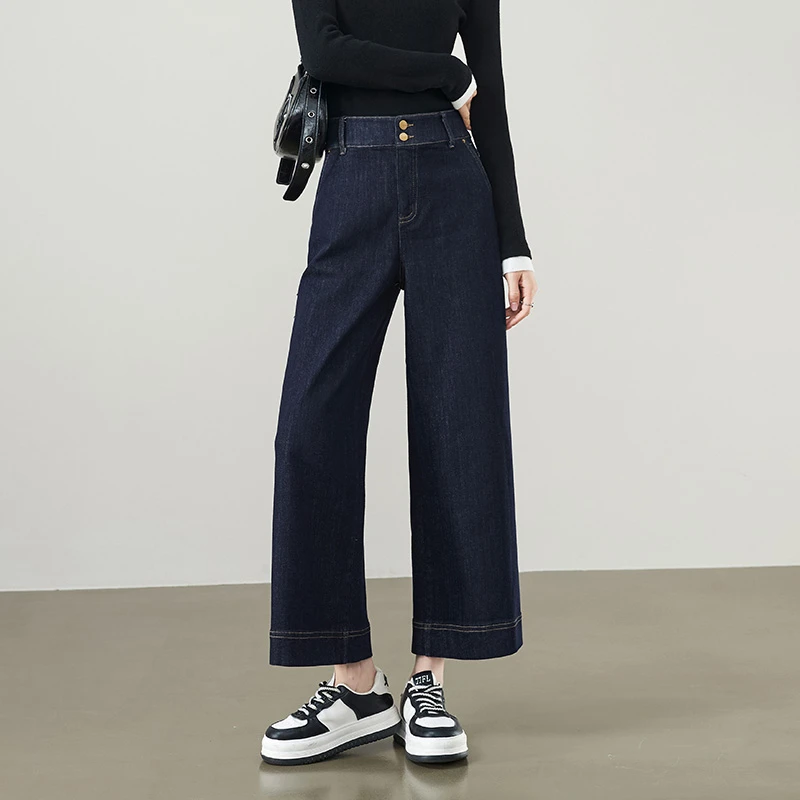 直筒牛仔裤女2025年春季新款宽松炸街显瘦九分阔腿裤子女款