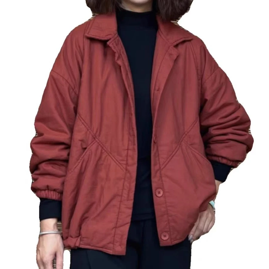 2024年秋冬轻薄复古棉衣简约百搭翻领棉袄