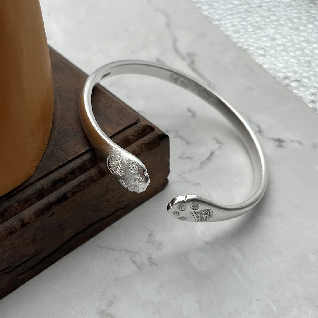 足银手镯 1号足银999.9开口手镯 实心银手镯可调节开口