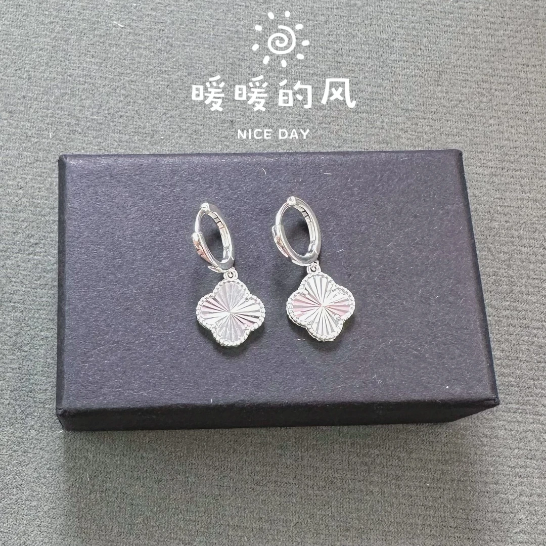 足银耳饰 足银四叶草耳扣耳饰-银色精美气质轻奢百搭小众简约精致