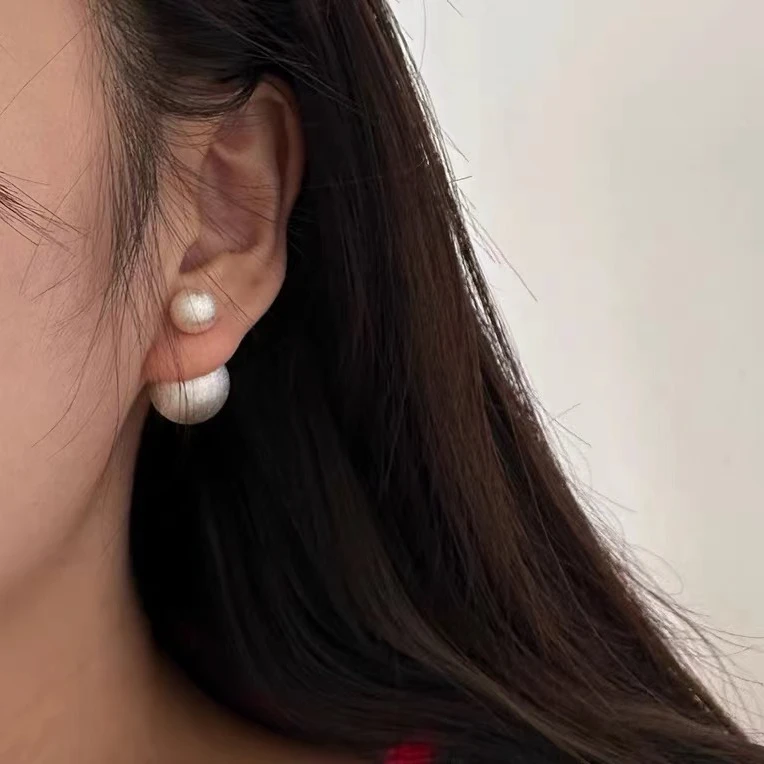 足银耳饰 足银双面圆珠耳钉---气质轻奢百搭精致法式小众简约纯银