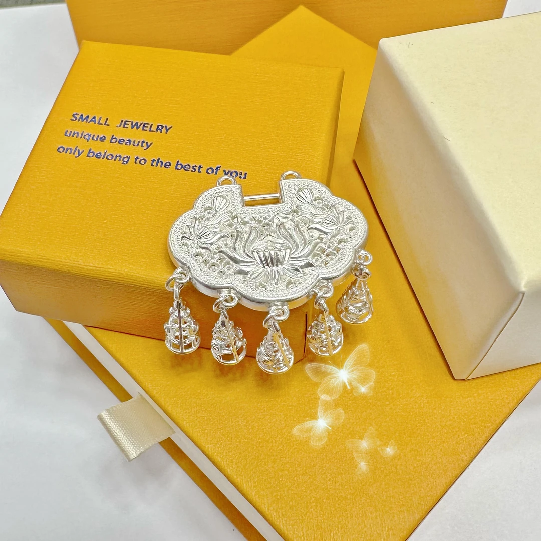 吊坠足银 足银吊坠-花丝荷花时尚编织纯手工银制品龙凤呈祥纯银99