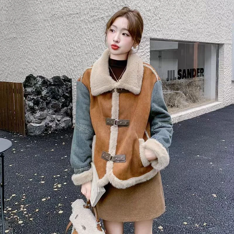 秋装新款韩系皮毛一体大衣宽松气质外套919款