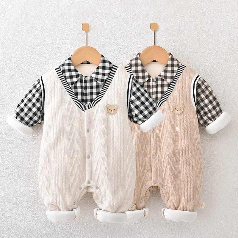 新生儿连体衣保暖夹棉加厚哈衣婴儿衣服爬服宝宝衣服秋冬季外穿