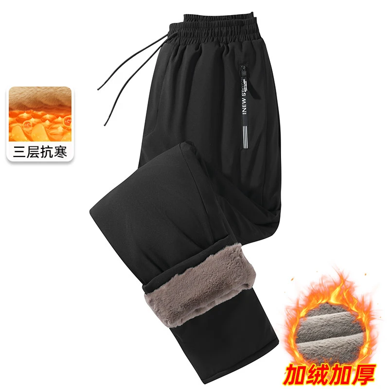 仿兔绒冬加绒加厚老人外穿棉裤男爸爸冬装保暖裤中老年松紧腰裤子