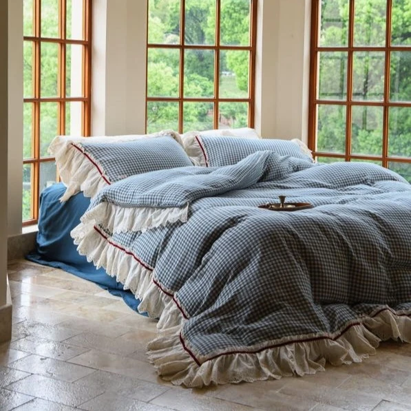 法式复古全棉水洗云绉色织提花棉纱款四件套（阿芙妮）