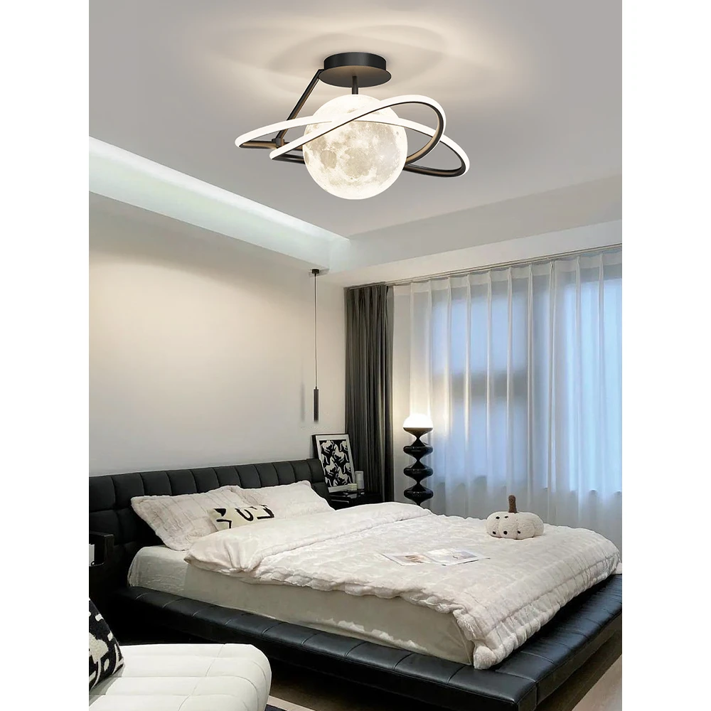 卧室灯现代简约北欧创意月球主卧书房灯全光谱护眼儿童房吸顶灯