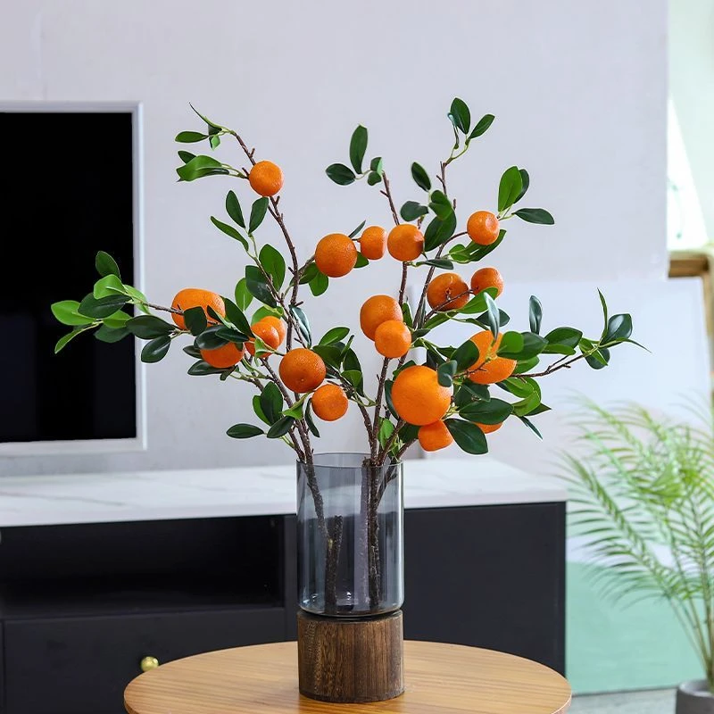 金桔仿真花客厅摆设室内装饰橘桔子树枝仿真果假花餐桌花艺摆件