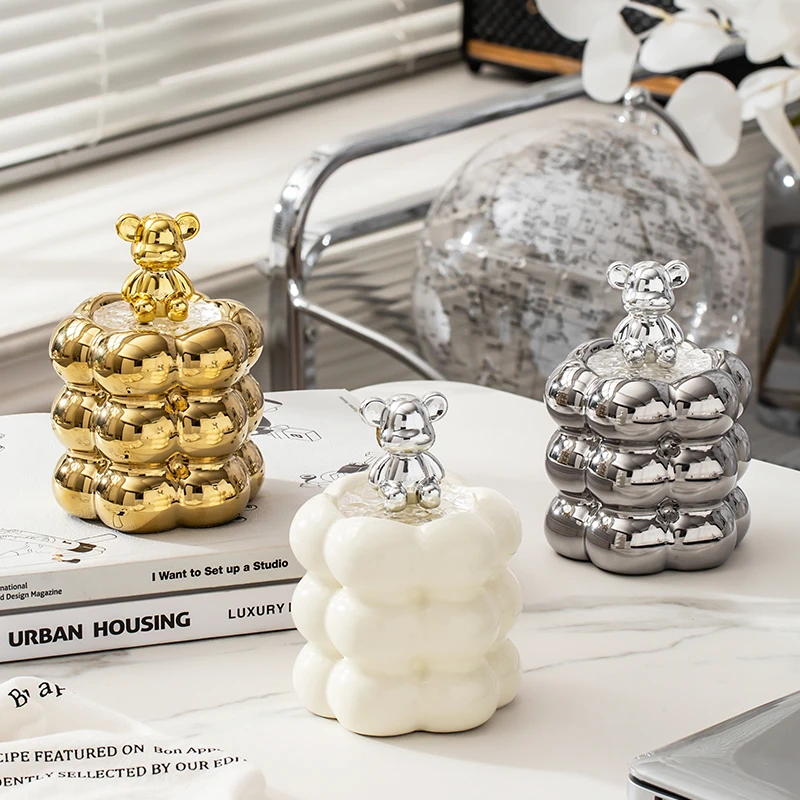 奶油风陶瓷牙签筒网红创意牙签盒轻奢高级感家用牙线棉签收纳盒罐