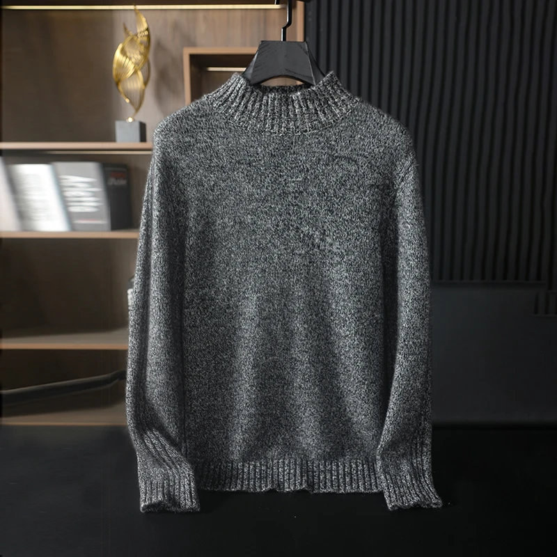 秋冬男士五针三股半高领花纱100%山羊绒衫商务休闲纯羊绒套头毛衣