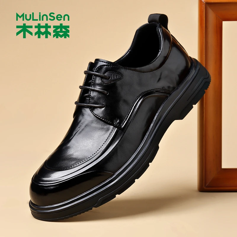 木林森四季新款镂空男百搭透气潮流软底商务韩版英伦系带男士皮鞋