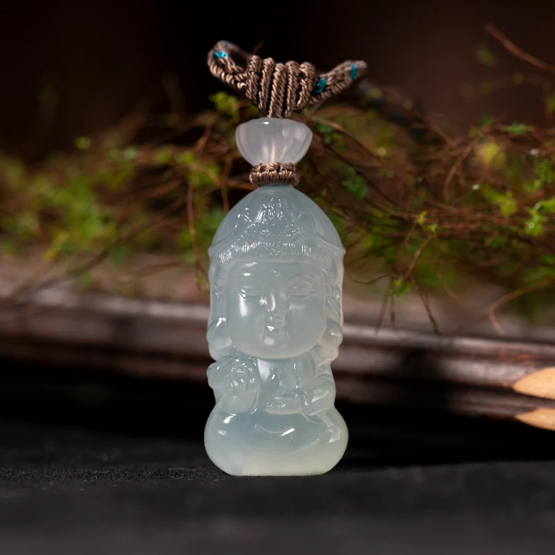 盈福翠【手工雕刻】宝宝观音 天然缅甸翡翠男女款精美玉石观音吊坠