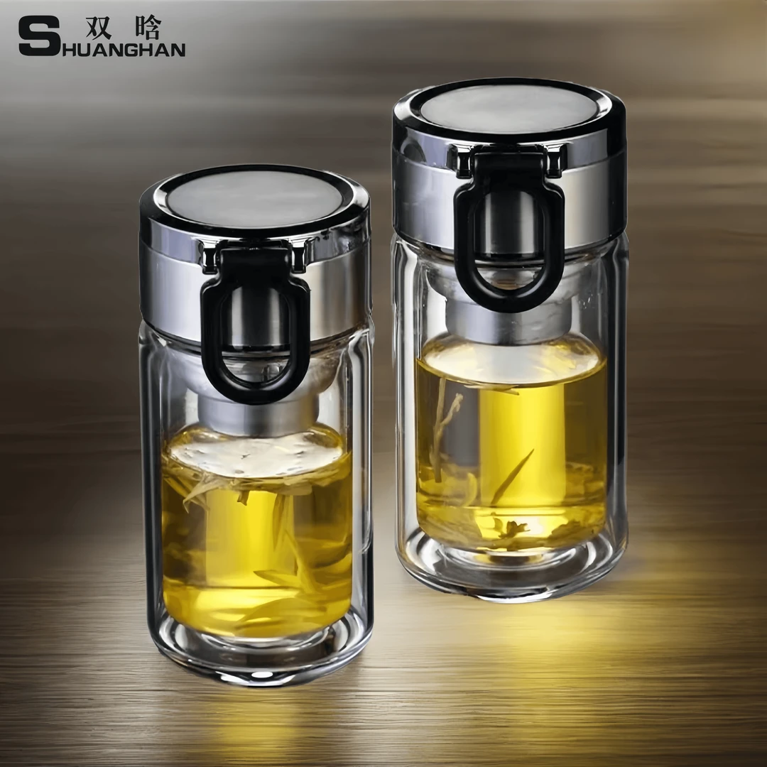 高档双层高硼硅玻璃杯耐热防爆耐高温水杯茶水杯男士专用便携杯子