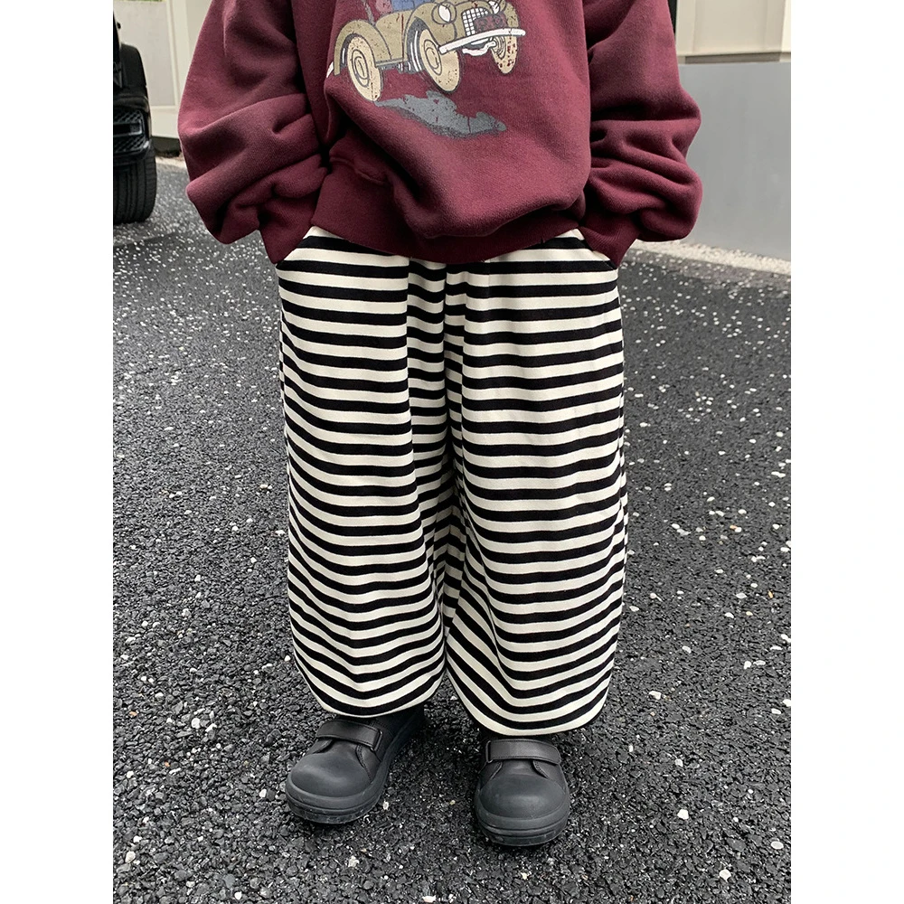 in 爱：qm儿童加绒条纹裤男童韩版加厚长裤中小童休闲裤24106