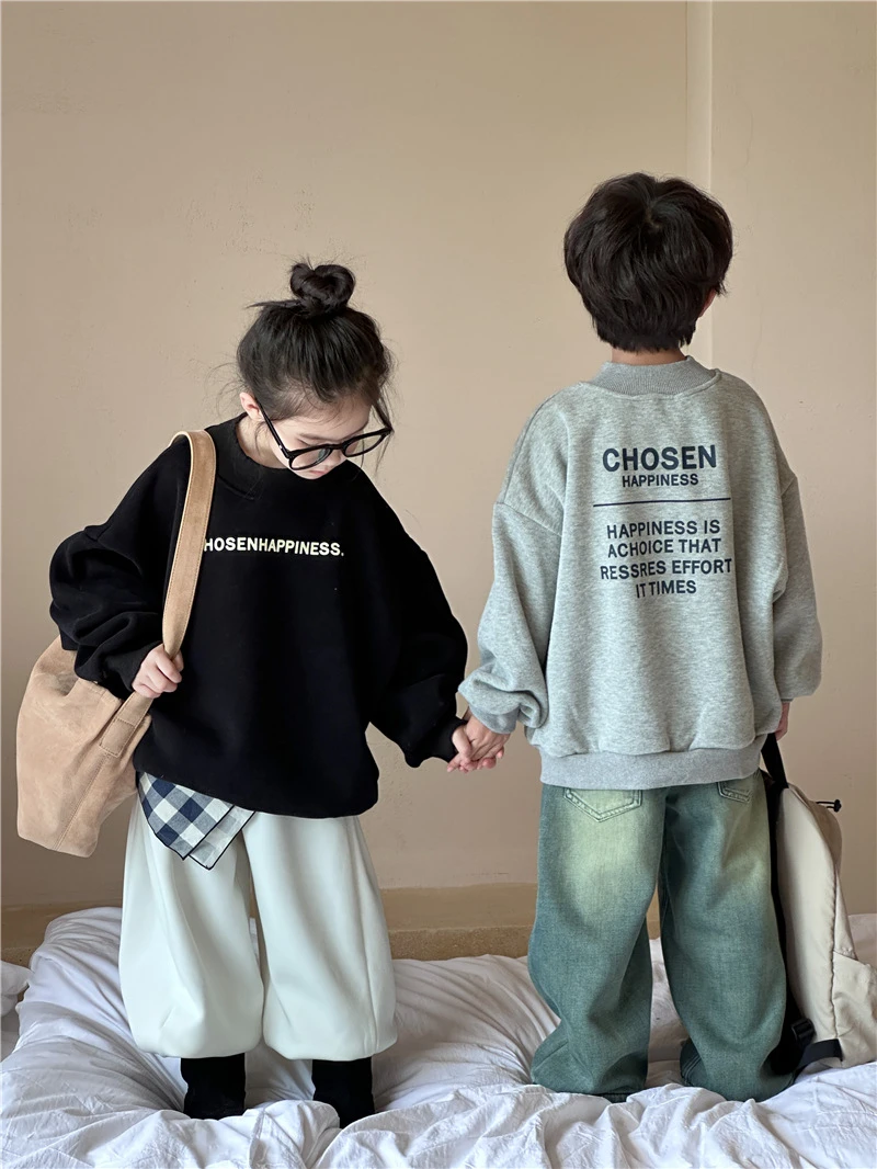 in 爱：mx24冬童装韩版儿童加绒简潮卫衣男女童宽松半高领卫衣913