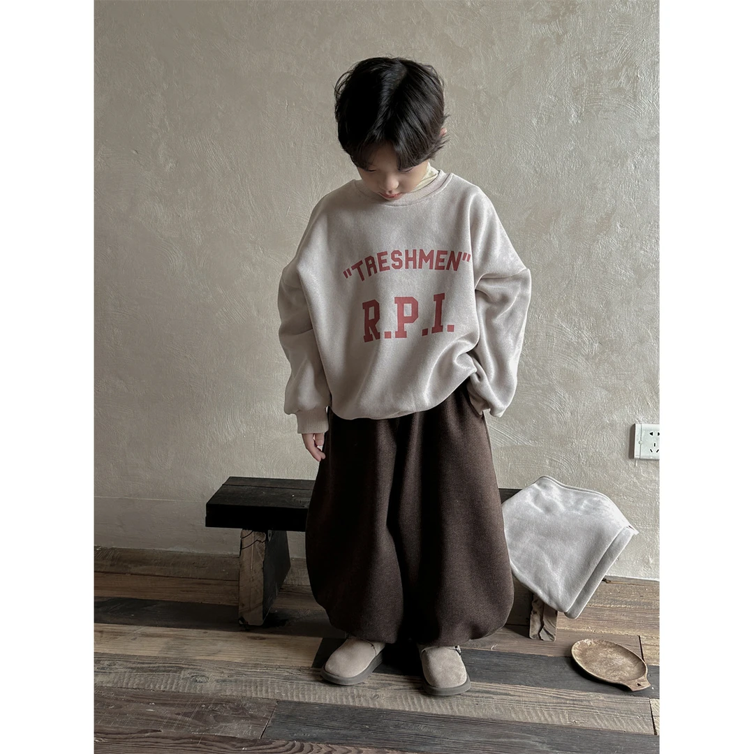 in 爱：nl24冬季男童加厚休闲裤韩版儿童条绒纯色加绒灯笼裤182