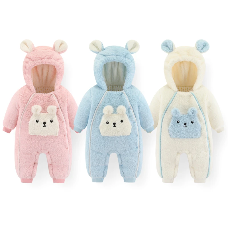 新款婴儿连体衣冬装小兔子加绒加厚男女宝宝外出衣服可爱超洋气潮