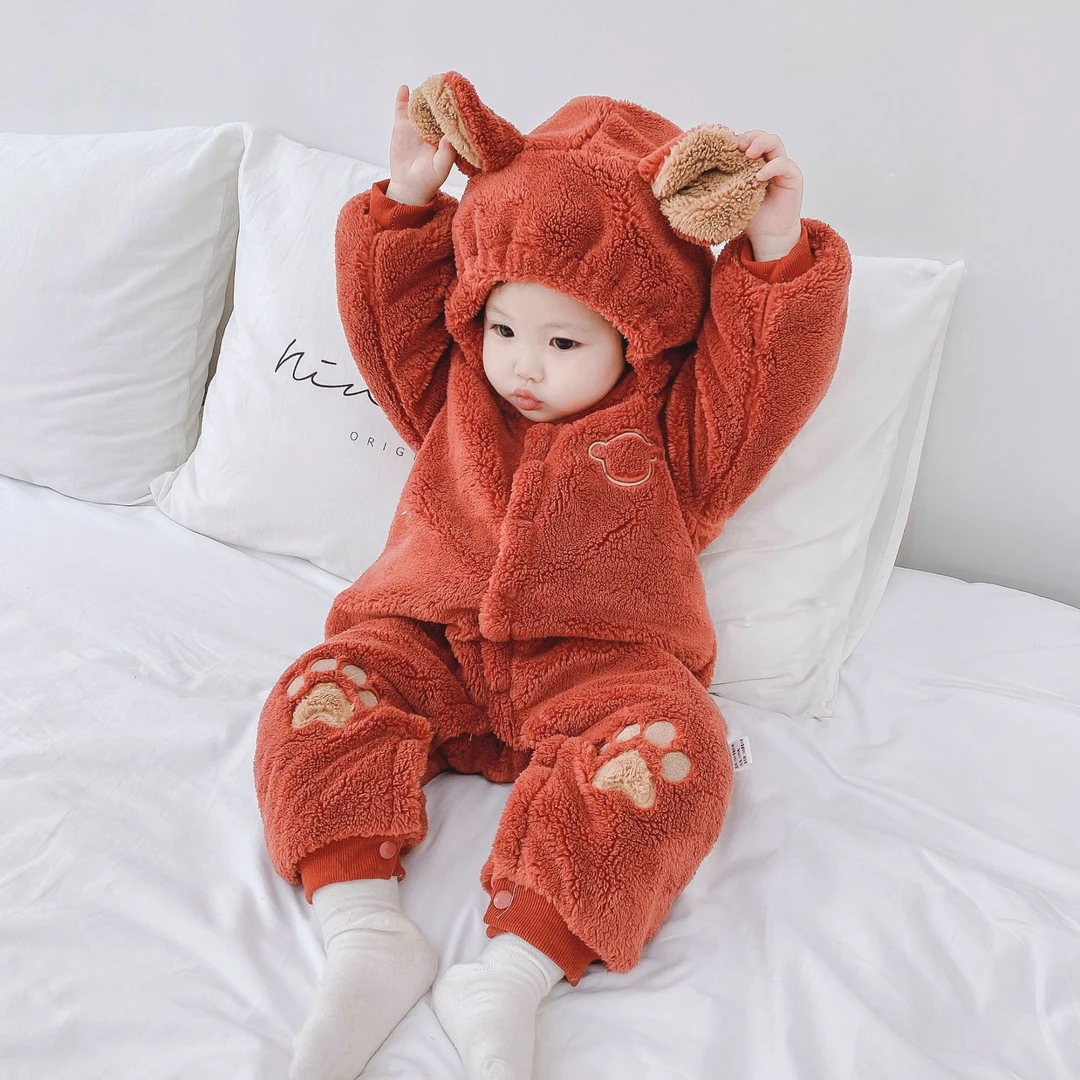 新生婴儿儿衣服连体衣宝宝外出哈衣夹棉可爱超萌加绒连帽保暖冬装