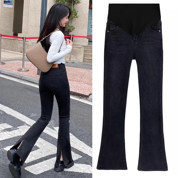 8970【高货】孕妇裤春秋款外穿托腹裤小个子微喇叭裤春季打底牛仔裤