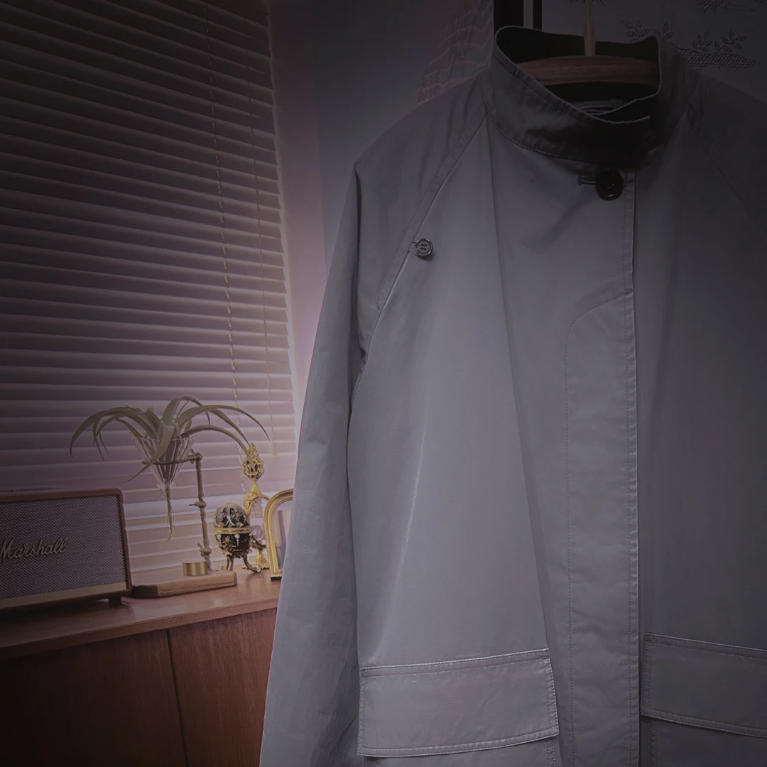 【阿黛】锡器灰直筒利落风衣