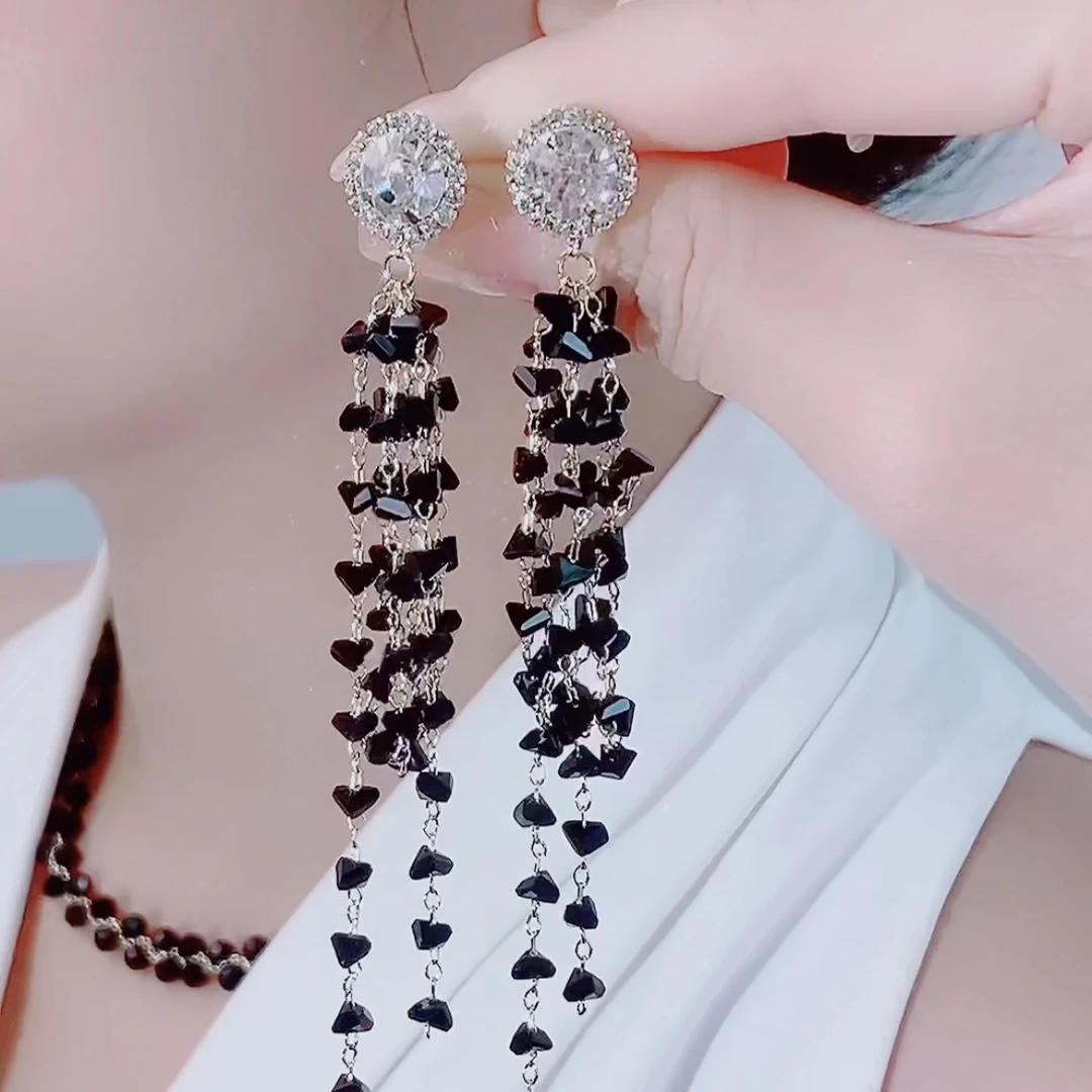 铜合金耳饰 铜合金耳饰YWW1051 满天星长款耳环