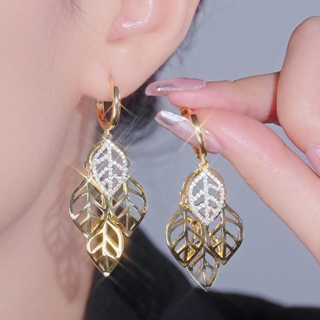 铜合金耳饰 1494一叶倾心气质时尚耳环