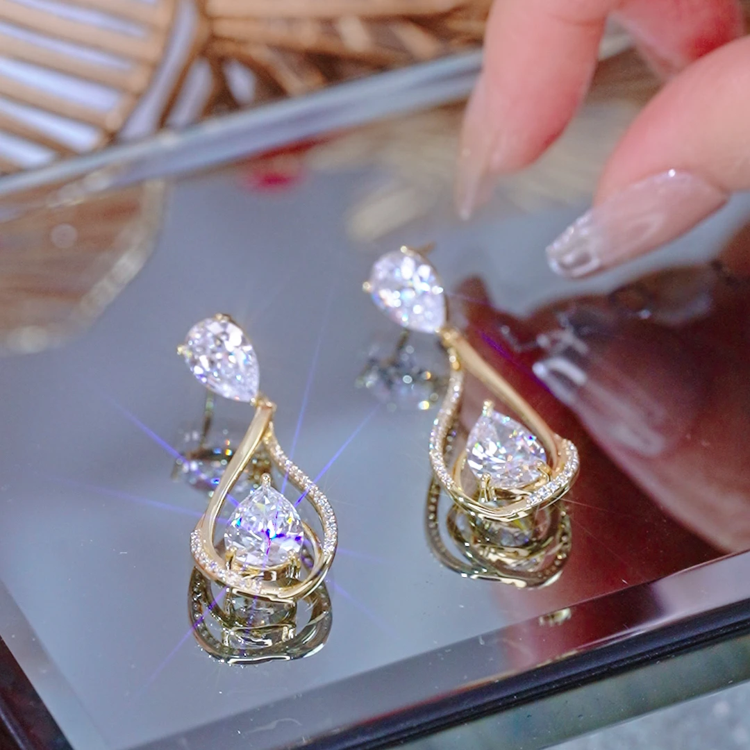 铜合金耳饰 1537冰清玉洁轻奢精致灵动金色吊坠耳环时尚气质百搭